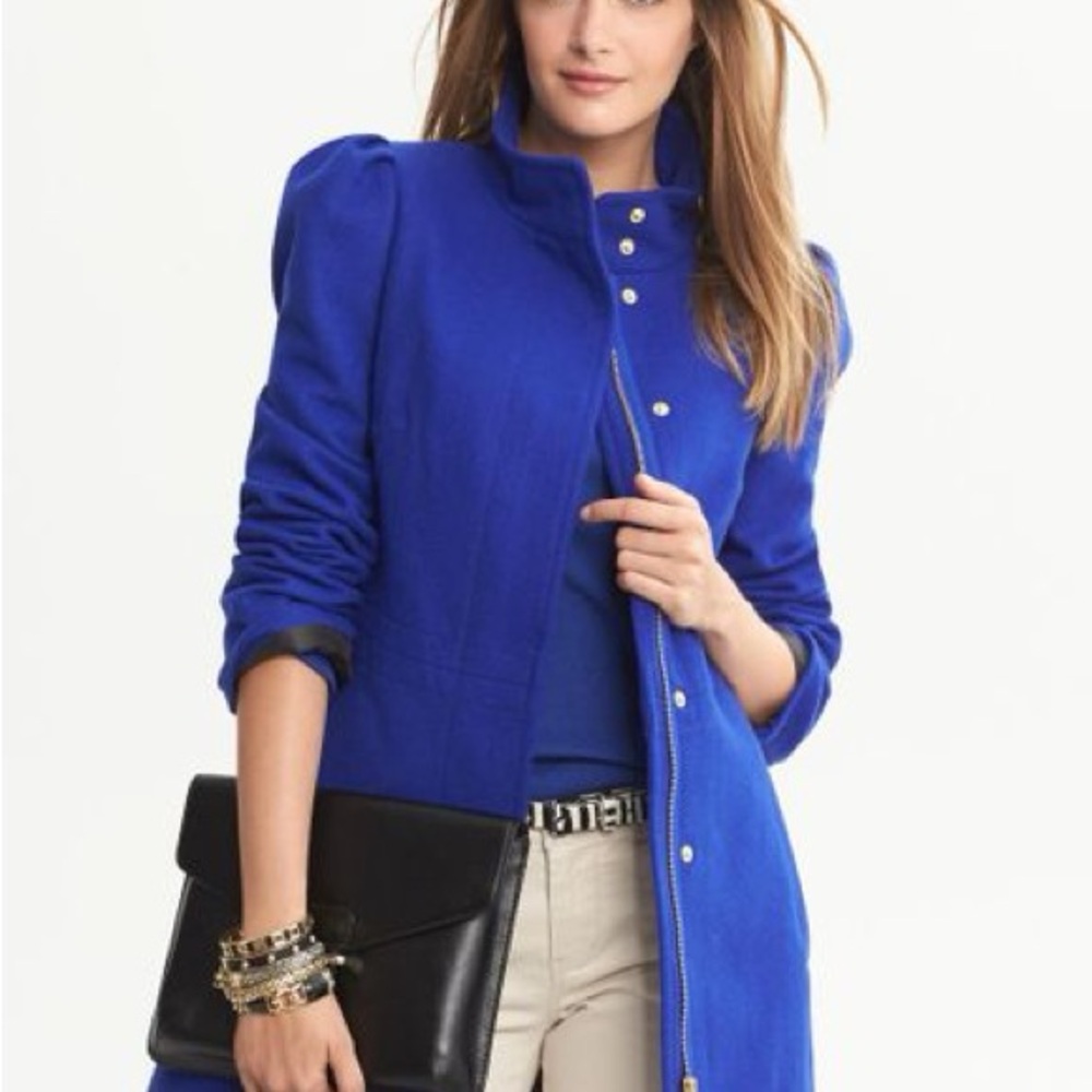 Banana Republic Wool Blend Coat Cobalt Blue Small Petite